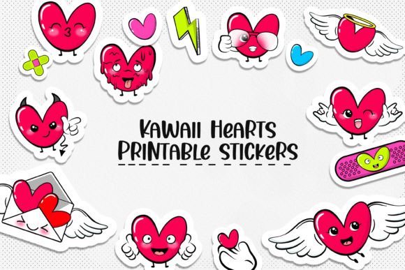 Download Cute Hearts Kawaii Printable Stickers. - Cute Collection