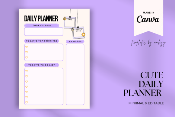Download Cute Daily Planner Template for Canva - Cute Collection