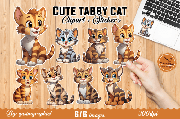 Download Cute Tabby Cat Kawaii Printable Stickers - Cute Collection