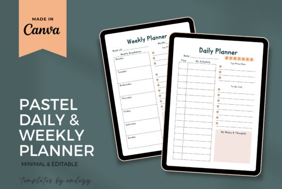 Download Cute Pastel Daily &amp; Weekly Planner Canva - Cute Collection