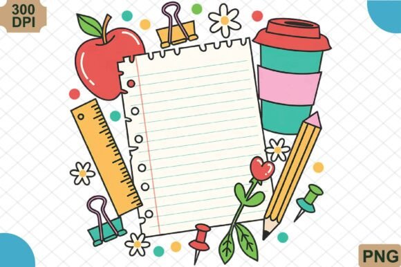 Download Cute School Supplies Notebook Frame - Cute Collection